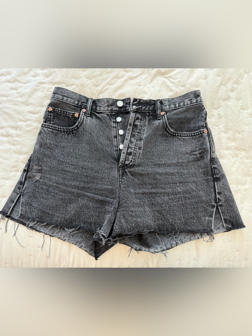 Mango Washed Black High-Rise Button-Fly Denim Shorts